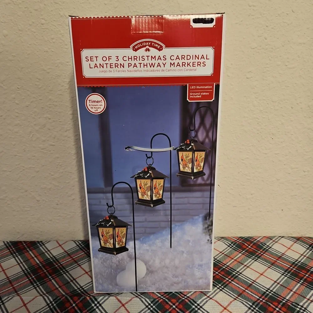Holiday Time LED Illumination Cardinal Lantern Pathway Markers Set